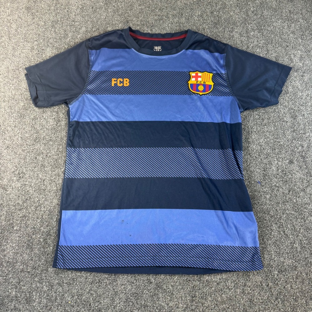 FC Barcelona Soccer Training Jersey Mens Small Blue Striped Short Sleeve Shirt
